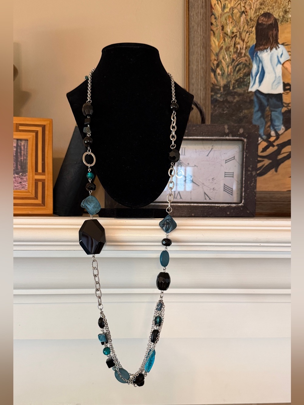 🐼 Lia Sophia Black and Teal Beaded Long Necklace #0183